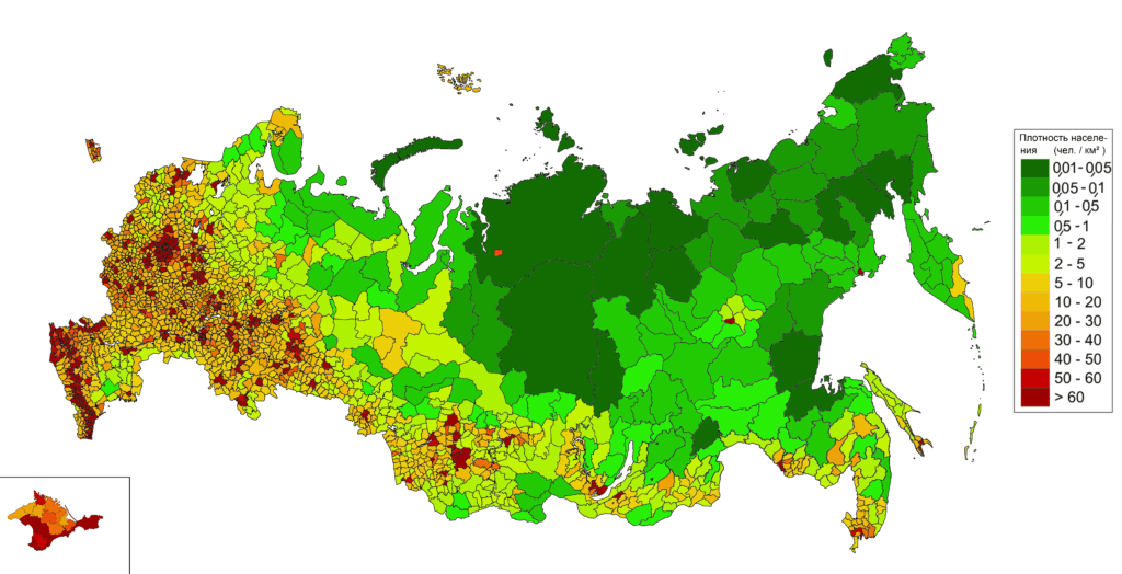 Скачать большую карту плотности населения России
